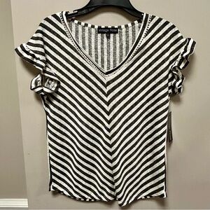 Vintage Rose Dark Gray and White Striped Women's Top Sz S NWT